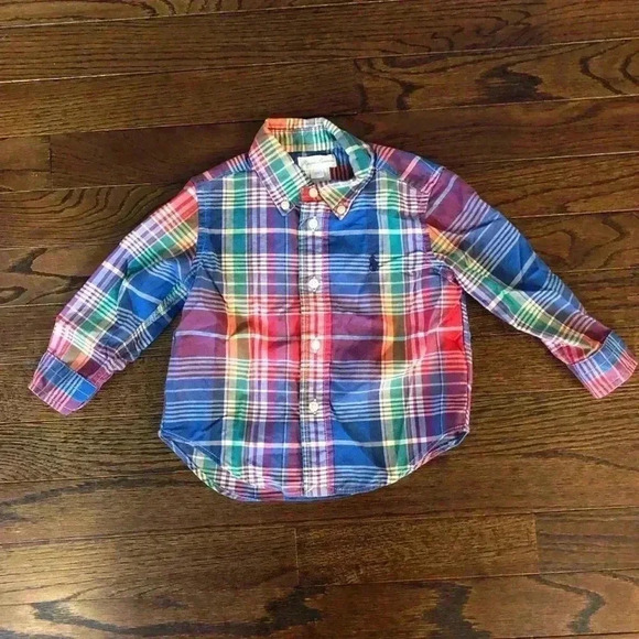 Ralph Lauren Boys 12M 100% Cotton Multi-Color Plaid Button-Down Shirt - EUC! - Picture 2 of 10